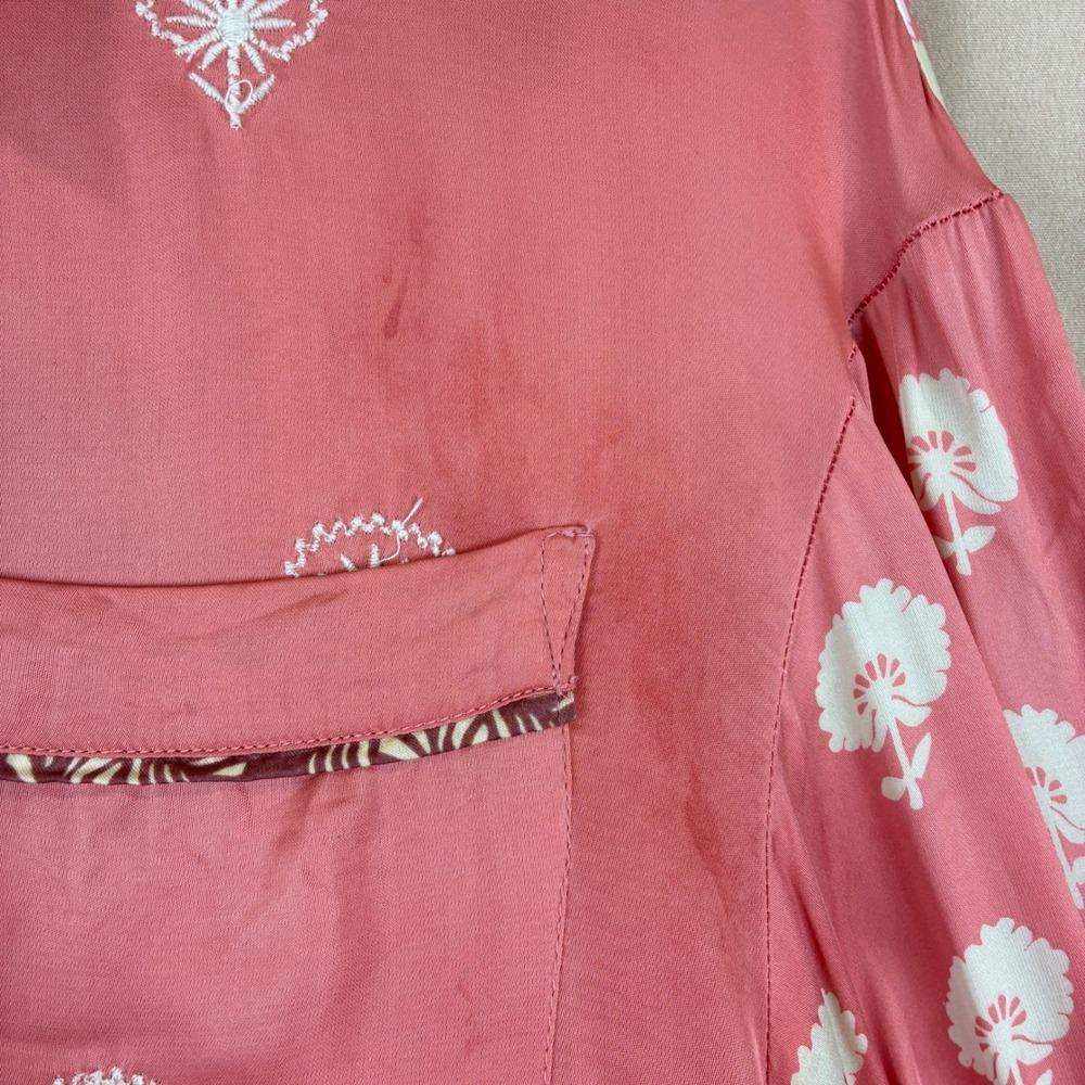 Zara Womens Top M Pink Floral Mixed Print Embroidered Boho Cottagecore Blouse - Picture 9 of 14